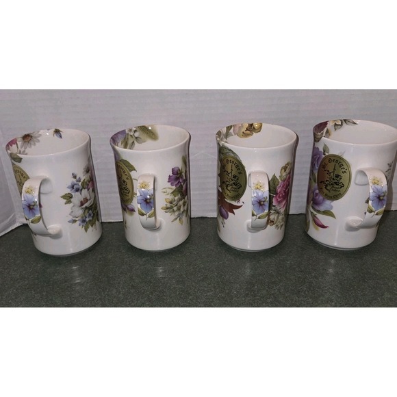 St George ENGLAND fine bone china floral coffee tea mugs cups 10 oz Set Of 4 - Picture 4 of 11